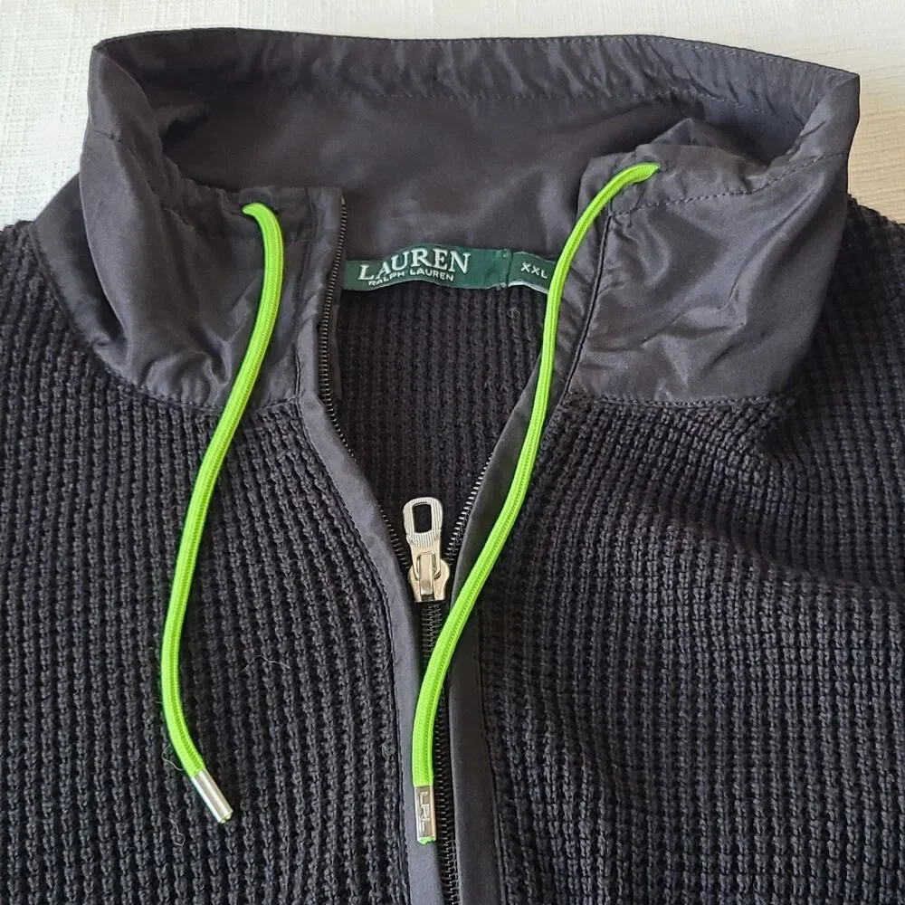 Lauren Ralph Lauren XXL Black Waffle Knit 1/4 Zip Sweater Pullover L-RL Pockets